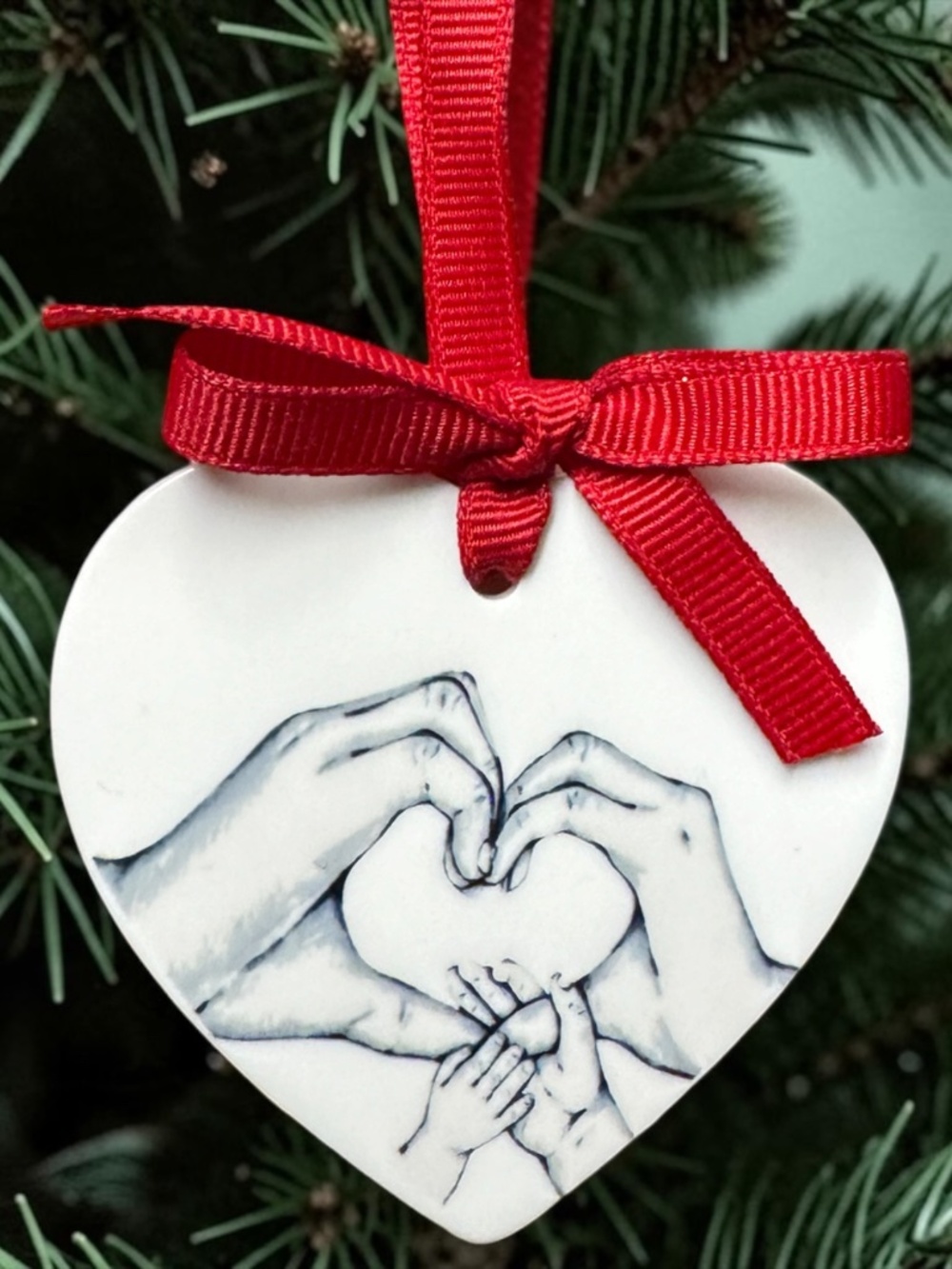 Heart Shaped Family Christmas Ornament White Acrylic Love Keepsake